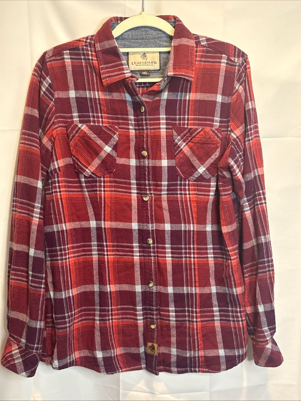 Legendary Whitetails Women’s Red and White Plaid Flannel Shirt